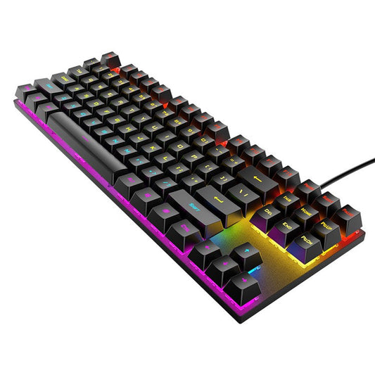T-WOLF T18 USB Wired Keyboard 87-Key Color Backlit Computer Gaming Mechanical Keyboard