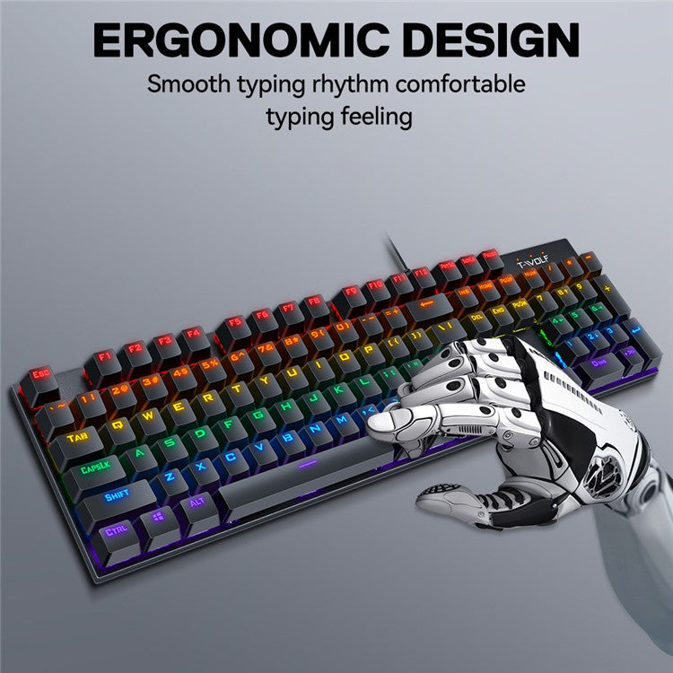 T-WOLF T18 USB Wired Keyboard 87-Key Color Backlit Computer Gaming Mechanical Keyboard