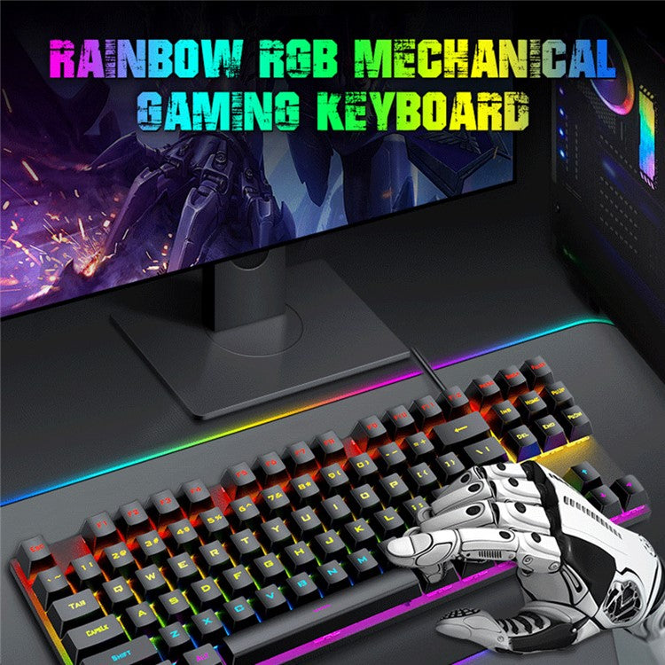 T-WOLF T18 USB Wired Keyboard 87-Key Color Backlit Computer Gaming Mechanical Keyboard