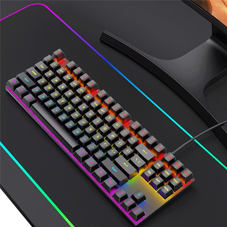 T-WOLF T18 USB Wired Keyboard 87-Key Color Backlit Computer Gaming Mechanical Keyboard