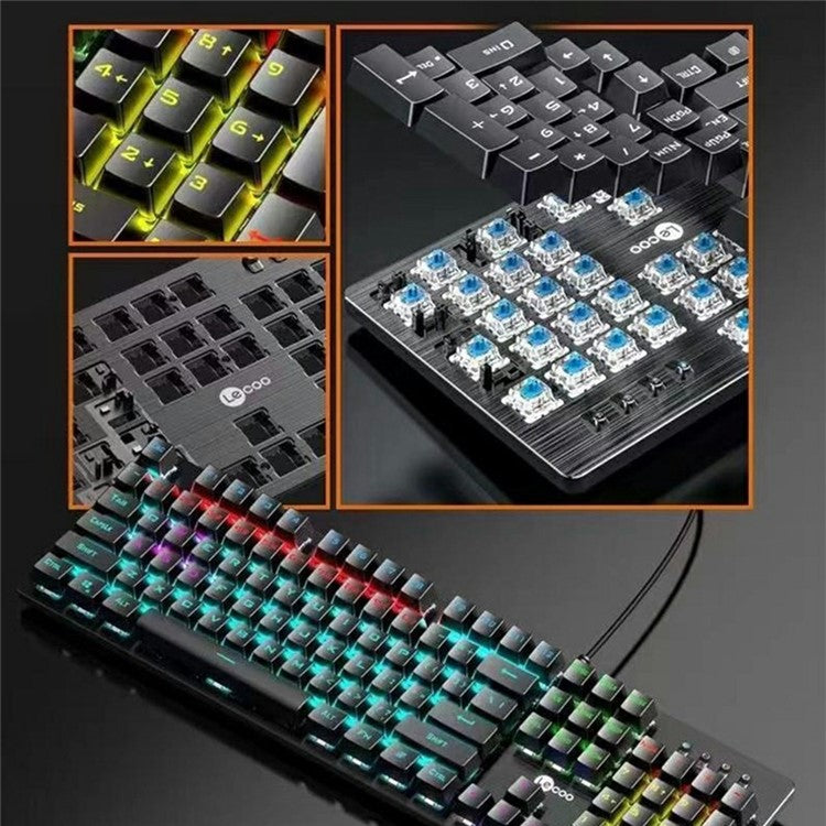 LENOVO LECOO GK302 USB Wired Mechanical Keyboard Colorful Backlit 104-Key Gaming Keyboard