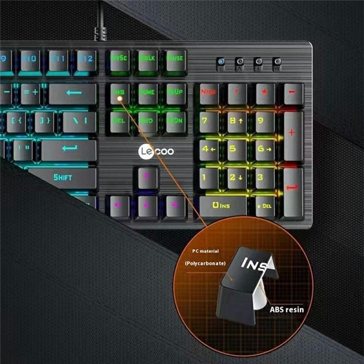 LENOVO LECOO GK302 USB Wired Mechanical Keyboard Colorful Backlit 104-Key Gaming Keyboard