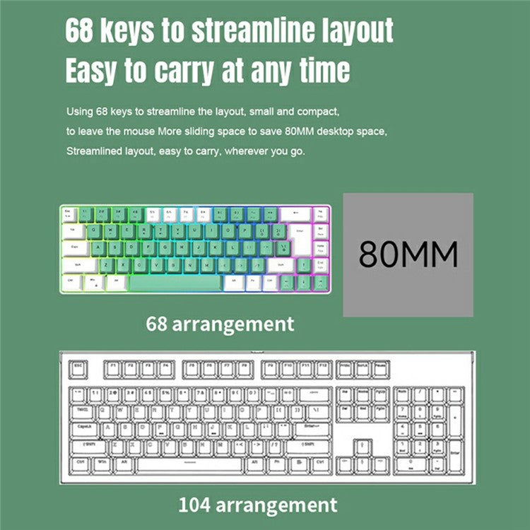 Y-FRUITFUL K701 68 Keys Wired Keyboard with RGB Light Mechanical Gaming Keyboard - Green+White