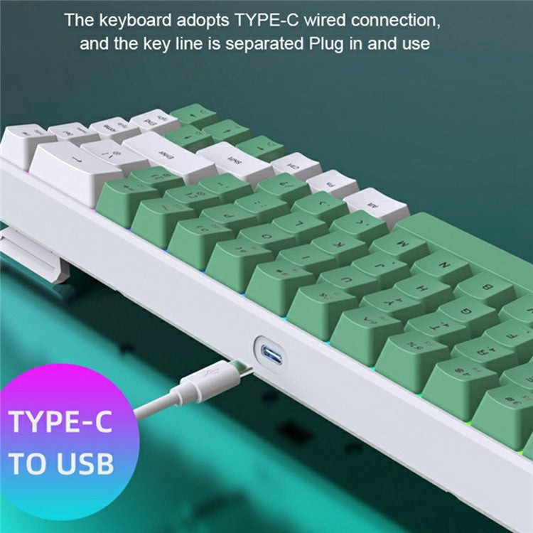 Y-FRUITFUL K701 68 Keys Wired Keyboard with RGB Light Mechanical Gaming Keyboard - Green+White