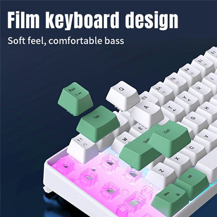 Y-FRUITFUL K701 68 Keys Wired Keyboard with RGB Light Mechanical Gaming Keyboard - Green+White