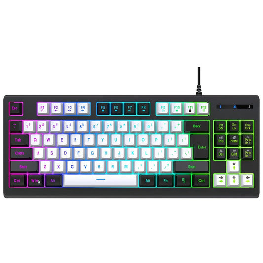 Y-FRUITFUL G69 Gaming Mechanical Feel Keyboard 87 Keys RGB Backlit USB Wired Esports Keyboard - Black+White