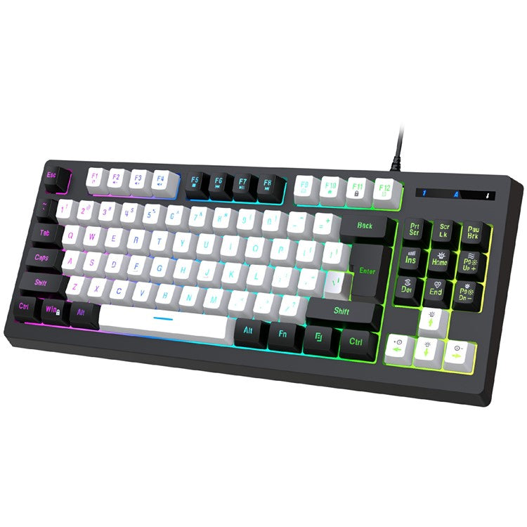Y-FRUITFUL G69 Gaming Mechanical Feel Keyboard 87 Keys RGB Backlit USB Wired Esports Keyboard - Black+White