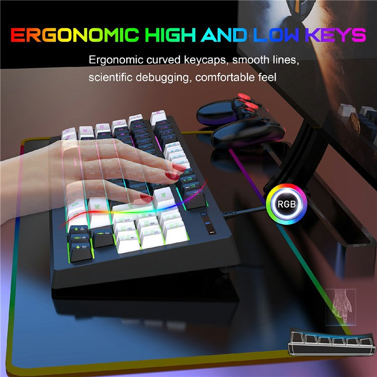 Y-FRUITFUL G69 Gaming Mechanical Feel Keyboard 87 Keys RGB Backlit USB Wired Esports Keyboard - Black+White