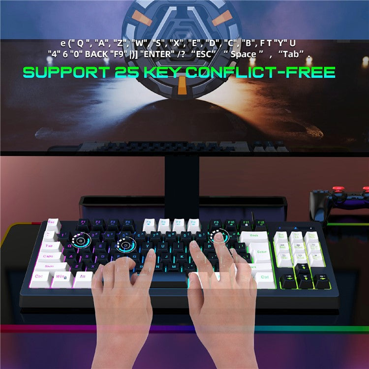 Y-FRUITFUL G69 Gaming Mechanical Feel Keyboard 87 Keys RGB Backlit USB Wired Esports Keyboard - Black+White