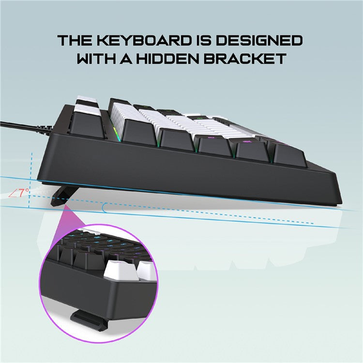 Y-FRUITFUL G69 Gaming Mechanical Feel Keyboard 87 Keys RGB Backlit USB Wired Esports Keyboard - White+Black