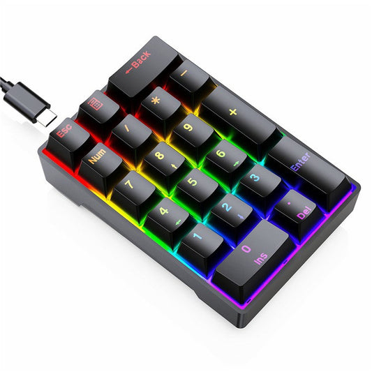 Y-FRUITFUL YF20 Laptop Mechanical Numeric Keypad 20 Keys RGB Backlit Wired External Mini Keyboard - Black