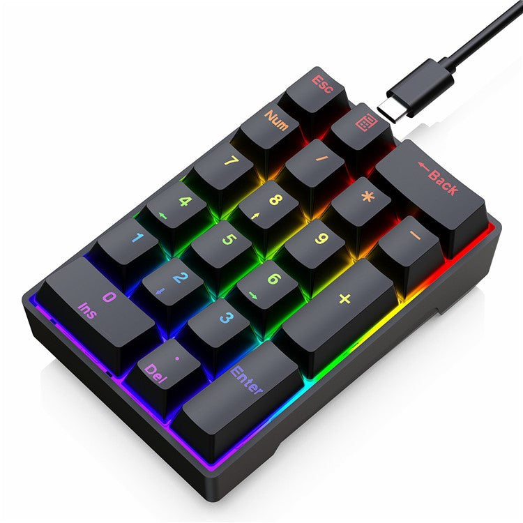 Y-FRUITFUL YF20 Laptop Mechanical Numeric Keypad 20 Keys RGB Backlit Wired External Mini Keyboard - Black