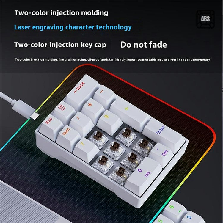 Y-FRUITFUL YF20 Laptop Mechanical Numeric Keypad 20 Keys RGB Backlit Wired External Mini Keyboard - Black