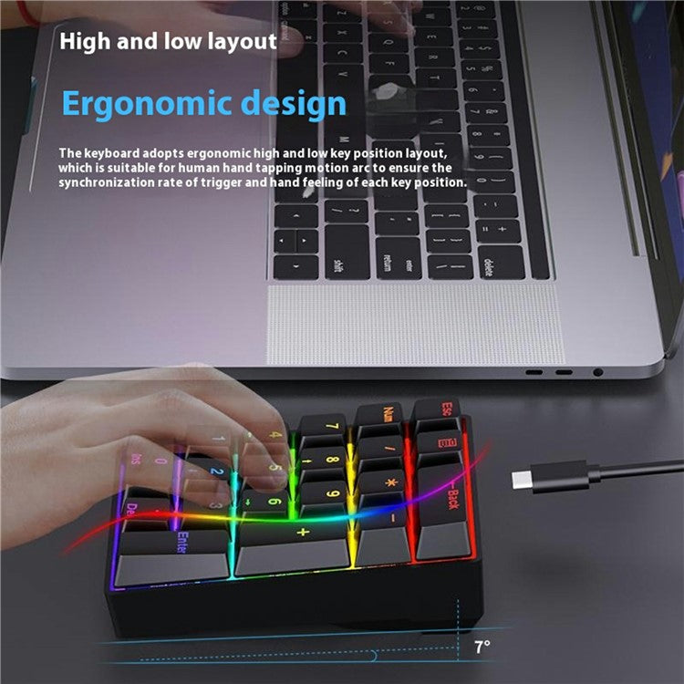 Y-FRUITFUL YF20 Laptop Mechanical Numeric Keypad 20 Keys RGB Backlit Wired External Mini Keyboard - Black