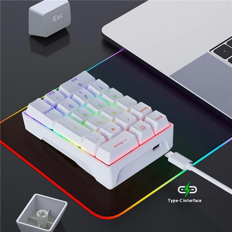 Y-FRUITFUL YF20 Laptop Mechanical Numeric Keypad 20 Keys RGB Backlit Wired External Mini Keyboard - White