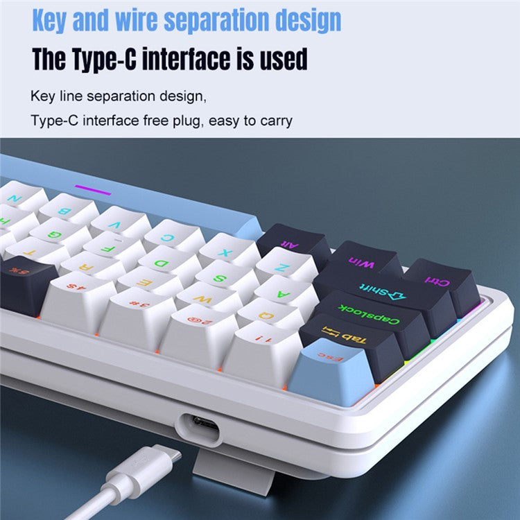Y-FRUITFUL K78 Mechanical Keyboard 78 Keys RGB Backlit Wired Gaming Office Computer Keyboard - Blue