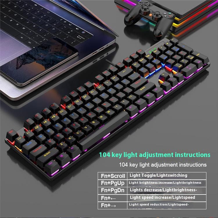 Y-FRUITFUL K104 Mechanical Keyboard Metal Cover Wired Keyboard for Gaming Home Office