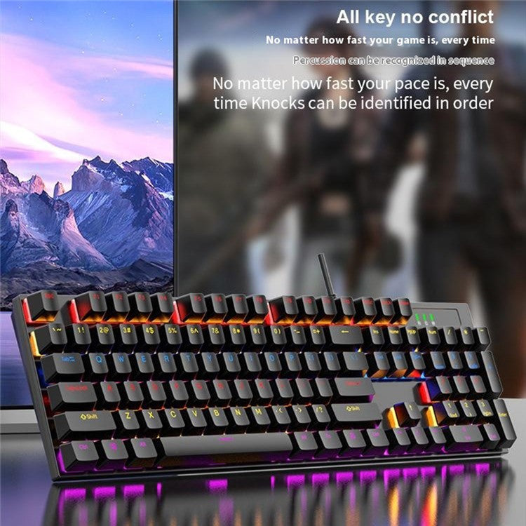 Y-FRUITFUL K104 Mechanical Keyboard Metal Cover Wired Keyboard for Gaming Home Office