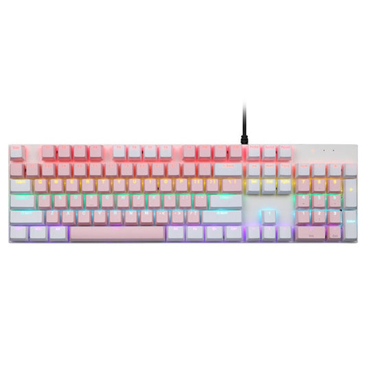 Y-FRUITFUL K135 104-Key RGB Mechanical Keyboard Gaming Office Waterproof Keyboard Blue Switches - White  /  Pink