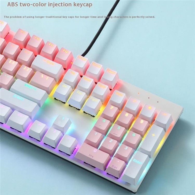 Y-FRUITFUL K135 104-Key RGB Mechanical Keyboard Gaming Office Waterproof Keyboard Blue Switches - White  /  Pink