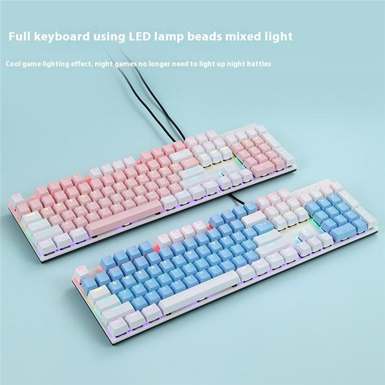 Y-FRUITFUL K135 104-Key RGB Mechanical Keyboard Gaming Office Waterproof Keyboard Blue Switches - White  /  Pink
