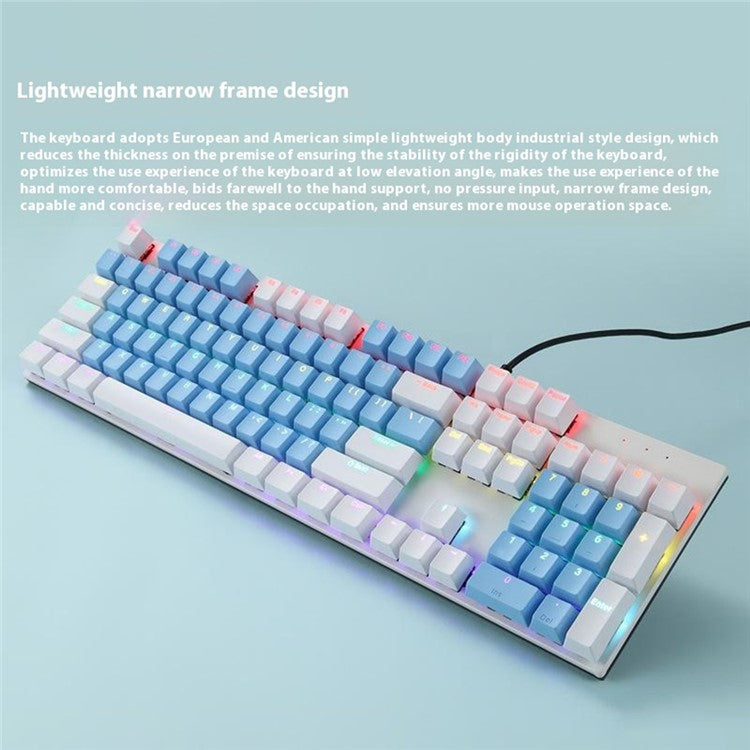 Y-FRUITFUL K135 104-Key RGB Mechanical Keyboard Gaming Office Waterproof Keyboard Blue Switches - White  /  Pink