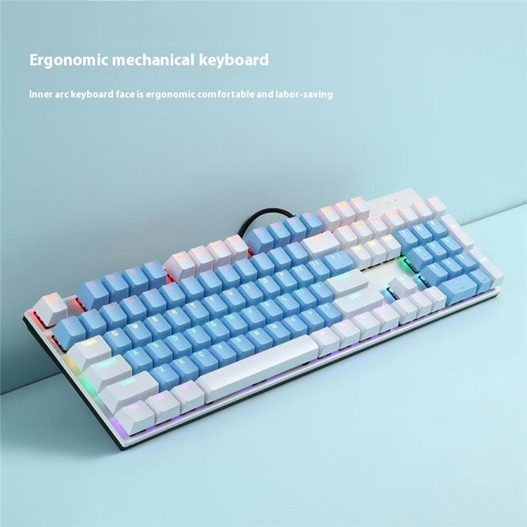 Y-FRUITFUL K135 104-Key RGB Mechanical Keyboard Gaming Office Waterproof Keyboard Blue Switches - White  /  Pink