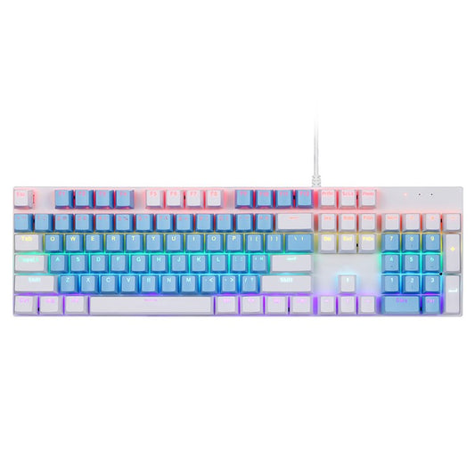 Y-FRUITFUL K135 104-Key RGB Mechanical Keyboard Gaming Office Waterproof Keyboard Blue Switches - White  /  Blue