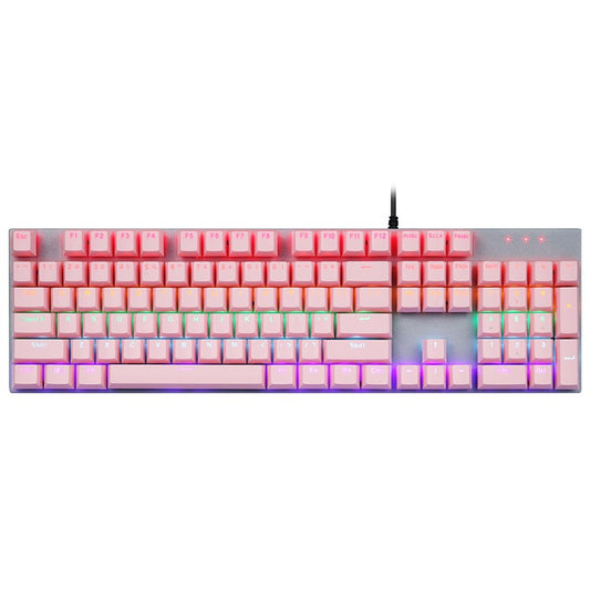 Y-FRUITFUL K135 104-Key RGB Mechanical Keyboard Gaming Office Waterproof Keyboard Blue Switches - Silver  /  Pink