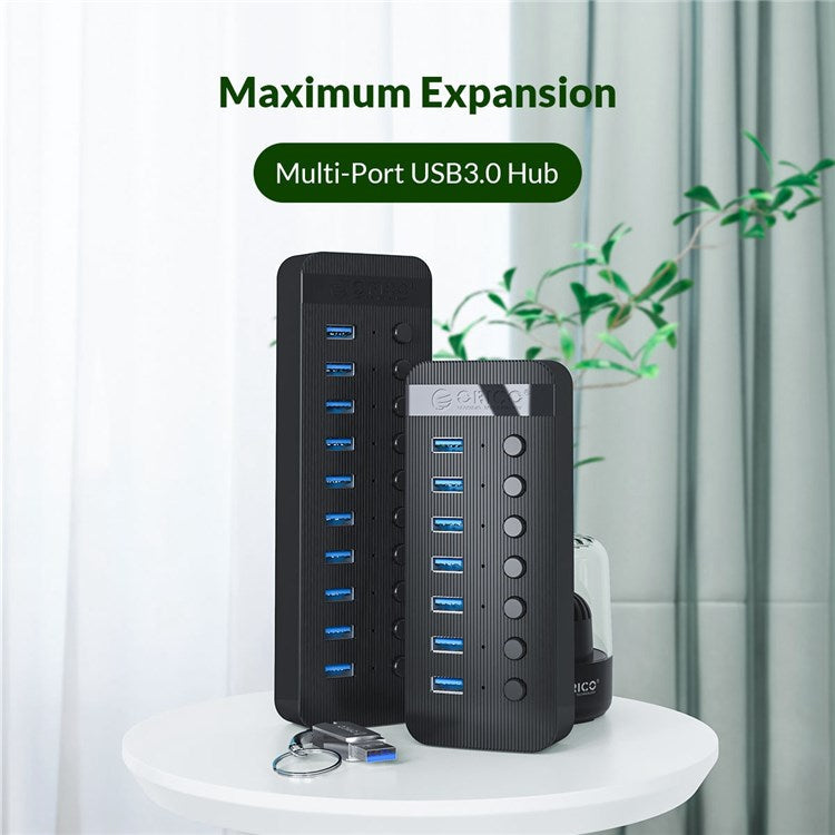 ORICO CT2U3-7AB ABS 7 Port USB3.0 5Gbps High Speed USB Hub 2.4A Charging Splitter with Individual Switches - AU Plug