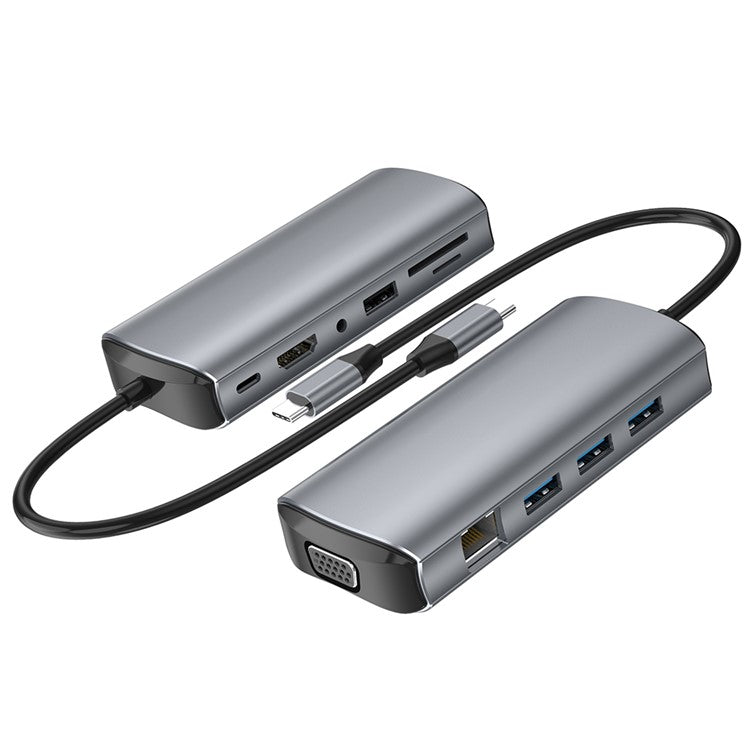 11-in-1 4K Type C Hub Adapter USB 3.0 RJ45 SD/TF Card Reader Docking Station