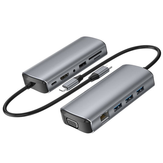 11-in-1 4K Type C Hub Adapter USB 3.0 RJ45 SD/TF Card Reader Docking Station