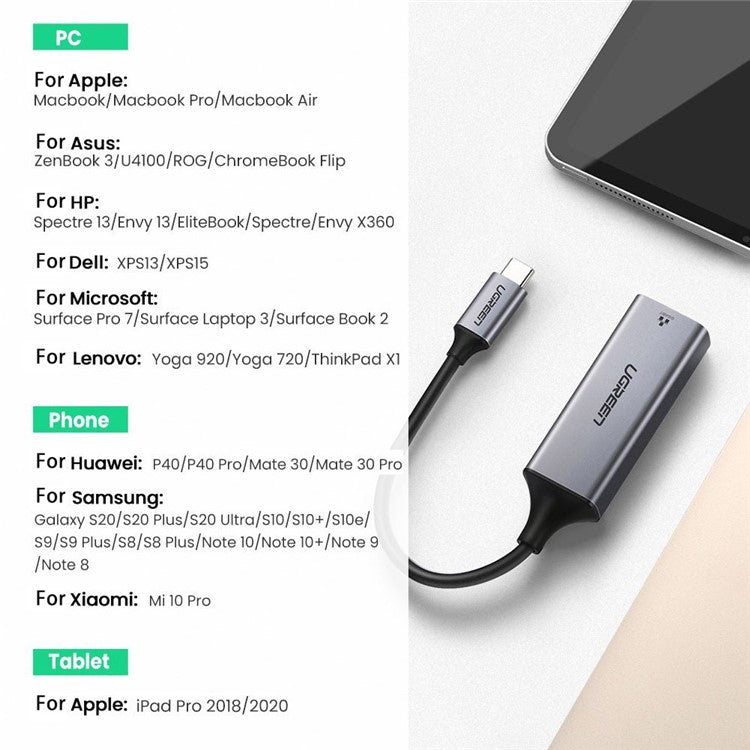 UGREEN USB C to Gigabit RJ45 Ethernet Adapter Type C to Lan RJ45 Network Card for MacBook iPad Pro