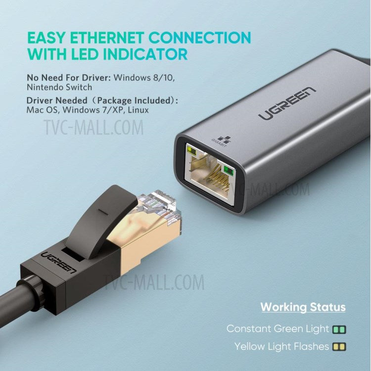 UGREEN USB 3.0 Ethernet Adapter USB 3.0 to RJ45 Gigabit LAN Network Card 10/100/1000 Mbps Ethernet Converter