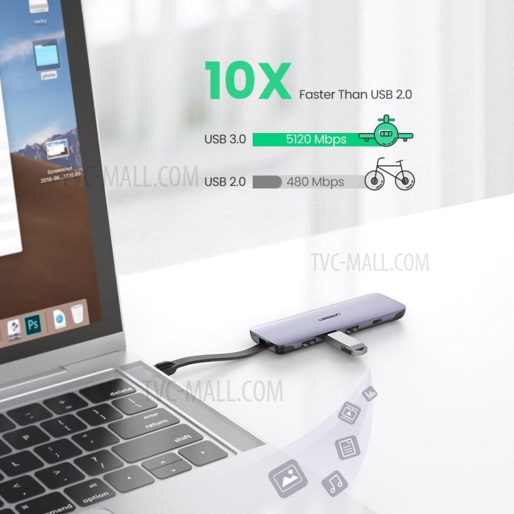 UGREEN 70408 5-in-1 USB-C Hub Splitter 4K HDMI 100W PD Charging USB3.0 Adapter
