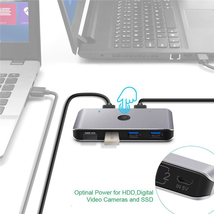 ROCKETEK HC402 USB KVM Switch Box 2 Ports USB3.0 Switcher PC Sharing 4 Devices for Keyboard Mouse Printer Monitor