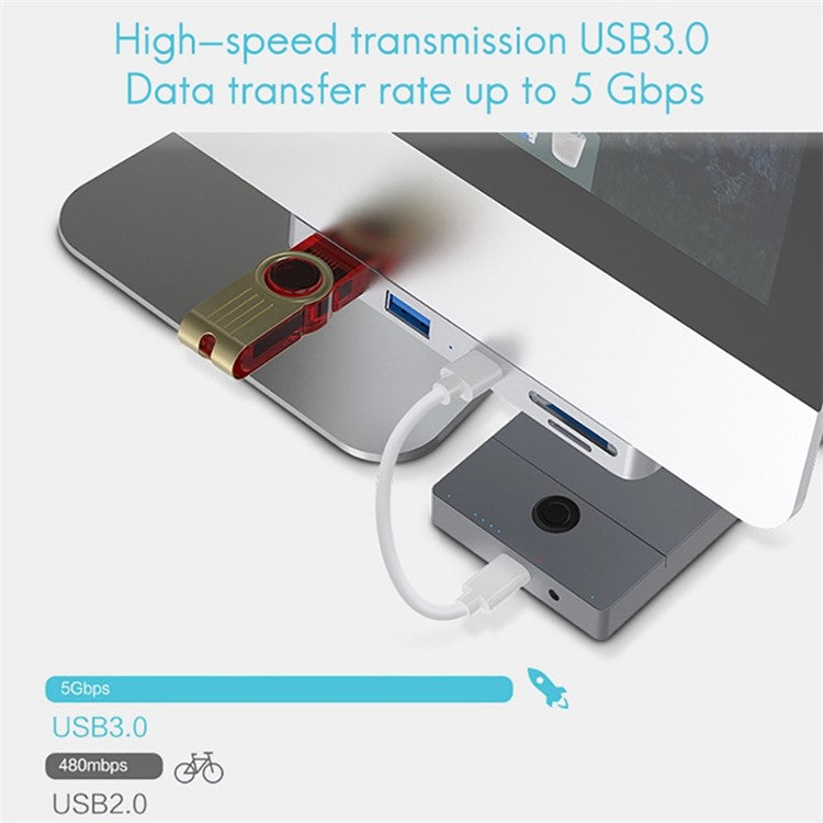 ROCKETEK HC413 5 in 1 USB Hub USB to USB3.0x2/Type-C/TF/SD Adapter Cable Docking Station for iMac