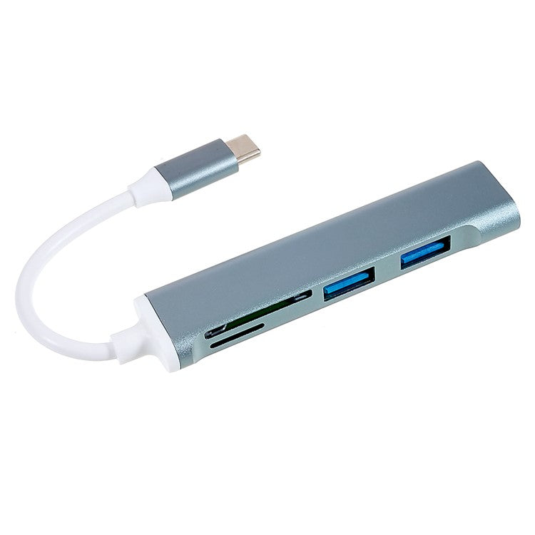 USB-C 5-in-1 Hub Splitter 3 x USB3.0 5Gbps High Speed TF SD Card Reader Adapter - Blue