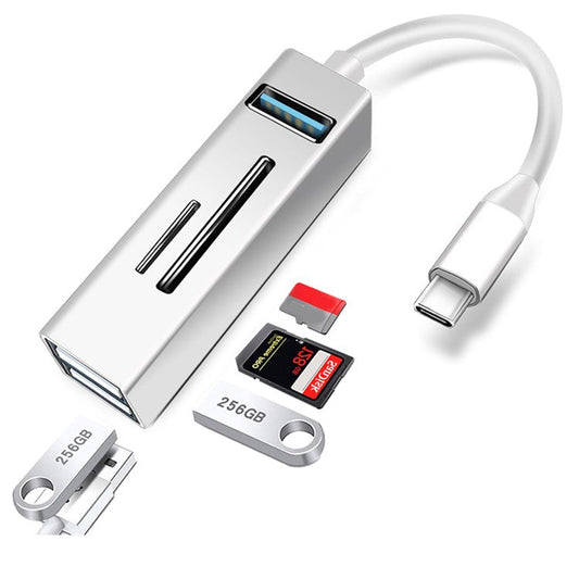 Type-C 5-in-1 Hub Splitter USB3.0 TF Memory Card Reader Adapter Docking Station for Phone Laptop - White
