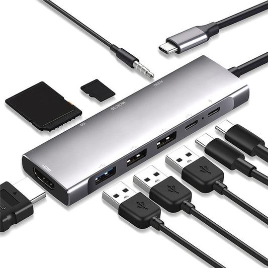 9 in 1 Docking Station 4K 30Hz USB C Hub HDMI Compatible 100W PD USB 3.0 + 2.0 Multiport Adapter for Laptop PC