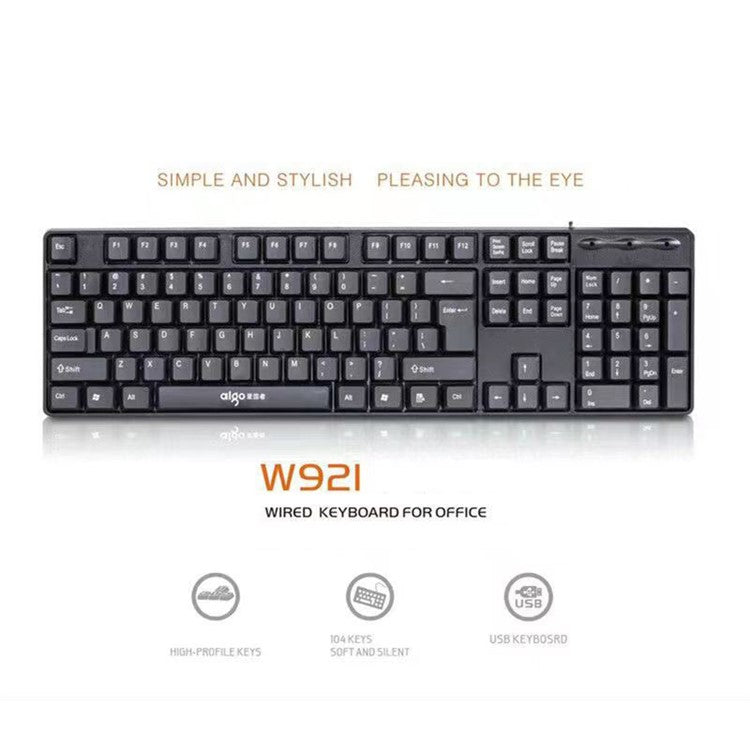 AIGO W921 Computer Wired Keyboard USB Wired Full Size 104-Key Ergonomic Design USB Cable Keyboard for Home and Office