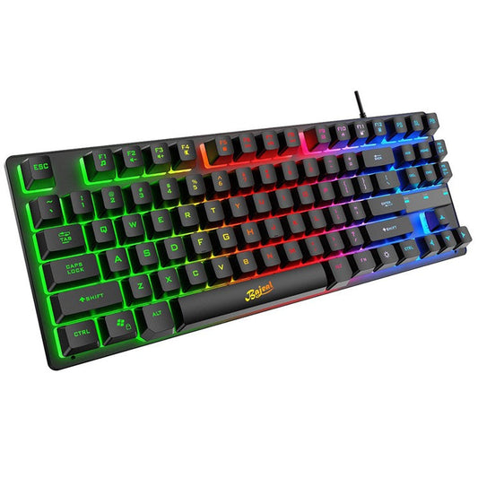 KB-10 Wired Keyboard 87 Keys Gaming Keyboard with Colorful Backlit for Laptop USB Cable Portable Keyboard - Black