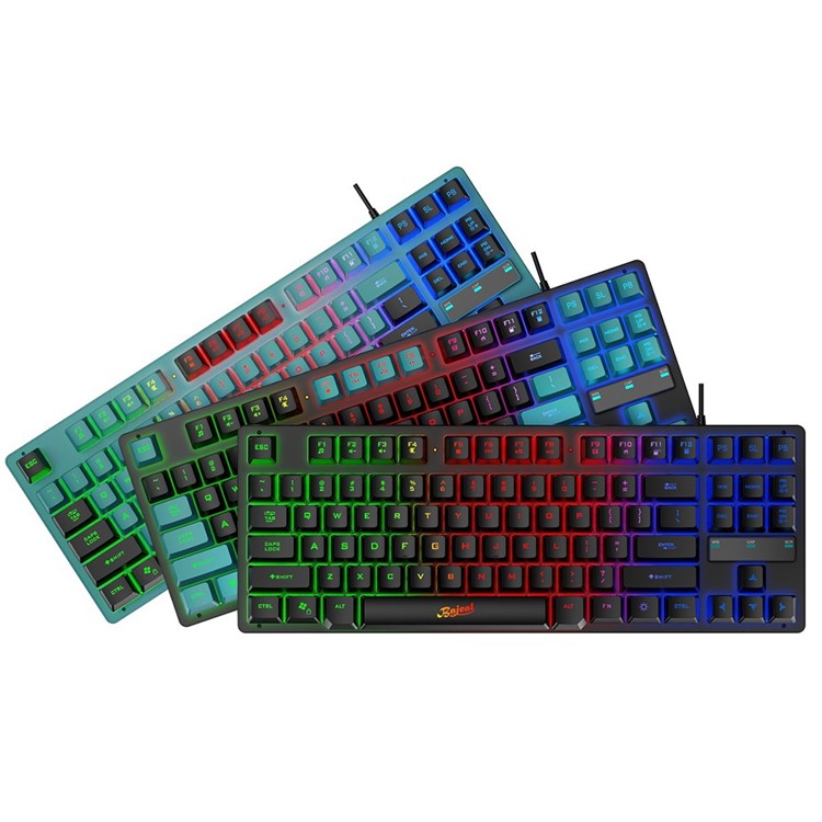 KB-10 Wired Keyboard 87 Keys Gaming Keyboard with Colorful Backlit for Laptop USB Cable Portable Keyboard - Black