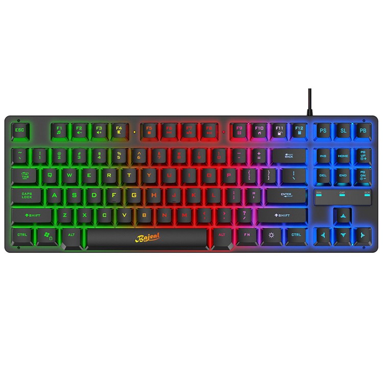 KB-10 Wired Keyboard 87 Keys Gaming Keyboard with Colorful Backlit for Laptop USB Cable Portable Keyboard - Black