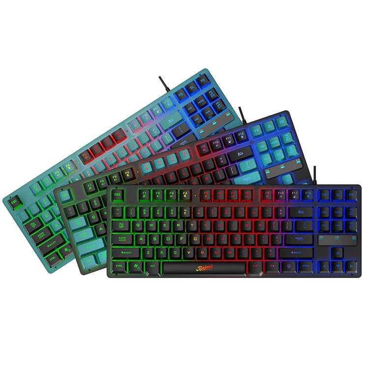 KB-10 Wired Keyboard 87 Keys Gaming Keyboard with Colorful Backlit for Laptop USB Cable Portable Keyboard - Blue  /  Black