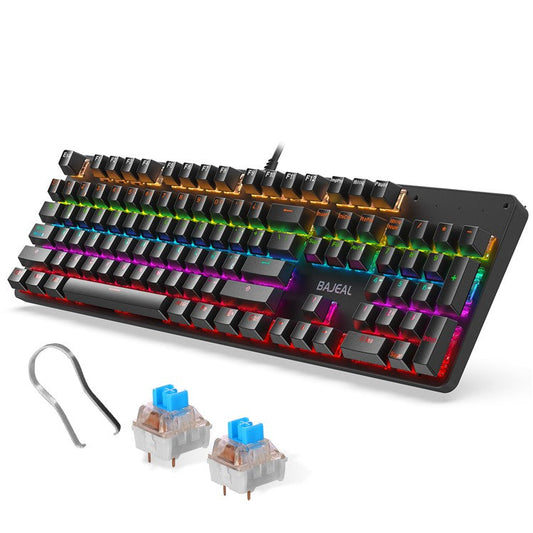 BAJEAL Wired 104 Keys Spanish Keyboard Backlit Computer Laptop Gaming Blue Switch Mechanical Keyboard - Black