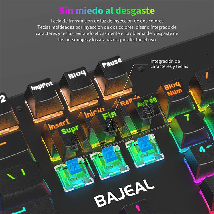 BAJEAL Wired 104 Keys Spanish Keyboard Backlit Computer Laptop Gaming Blue Switch Mechanical Keyboard - Black