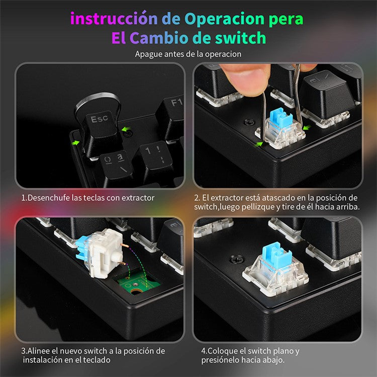 BAJEAL Wired 104 Keys Spanish Keyboard Backlit Computer Laptop Gaming Blue Switch Mechanical Keyboard - Black