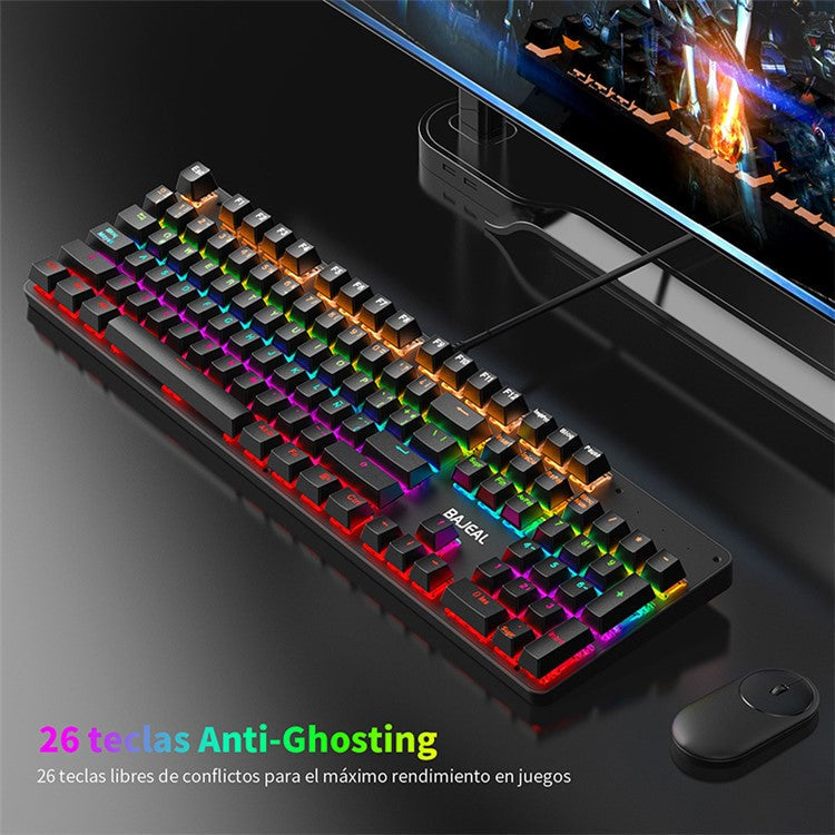 BAJEAL Wired 104 Keys Spanish Keyboard Backlit Computer Laptop Gaming Blue Switch Mechanical Keyboard - Black