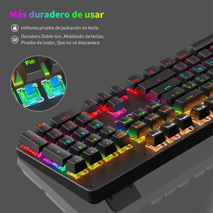 BAJEAL Wired 104 Keys Spanish Keyboard Backlit Computer Laptop Gaming Blue Switch Mechanical Keyboard - Black